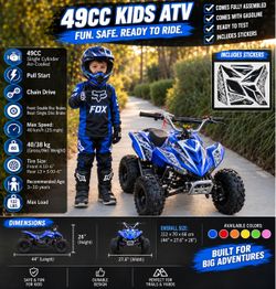 Brand New 49cc Kids ATV 4 Wheeler – Gas Powered – Up to 25 MPH