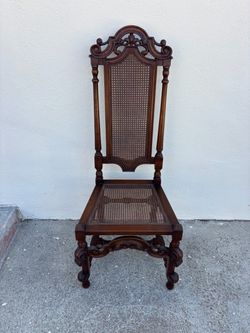 Antique dark wooden, cane accent / hall chair