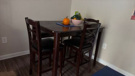 Dark Wood Counter Height Dining Table Set with 4 Chairs