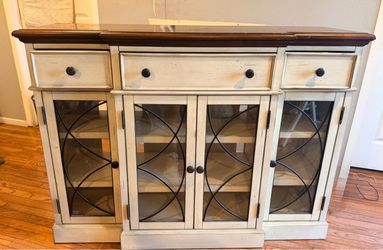 Wood Console with Glass Doors
