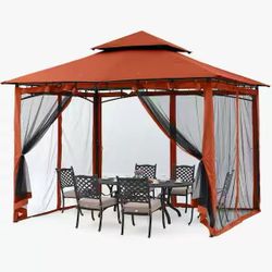 10x10 Gazebo Steel Frame Gazebos for Patios, Rust Red 