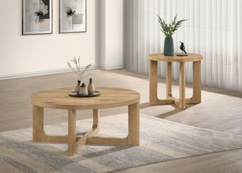 Kessler Light Oak 2-piece Round Sculptural Wood Coffee Table Set