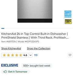KitchenAid 24-in Top Control Built-in Dishwasher ( Stainless Steel with PRINTSHIELD Finish ) , 47-Decibel