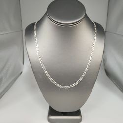 925 Sterling Silver Diamond Cut Figaro Link Chain Necklace 24" Italy