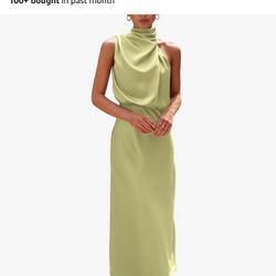 Women's  Satin Dress Elegant Sleeveless Mock Neck Cocktail Party Maxi Dresses