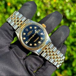 Rolex Datejust 36 36mm black diamond dial yellow gold and stainless steel jubilee bracelet box appraisal