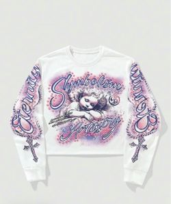 Vintage Angel Rhinestone Long Sleeve Fitted Sweatshirt
