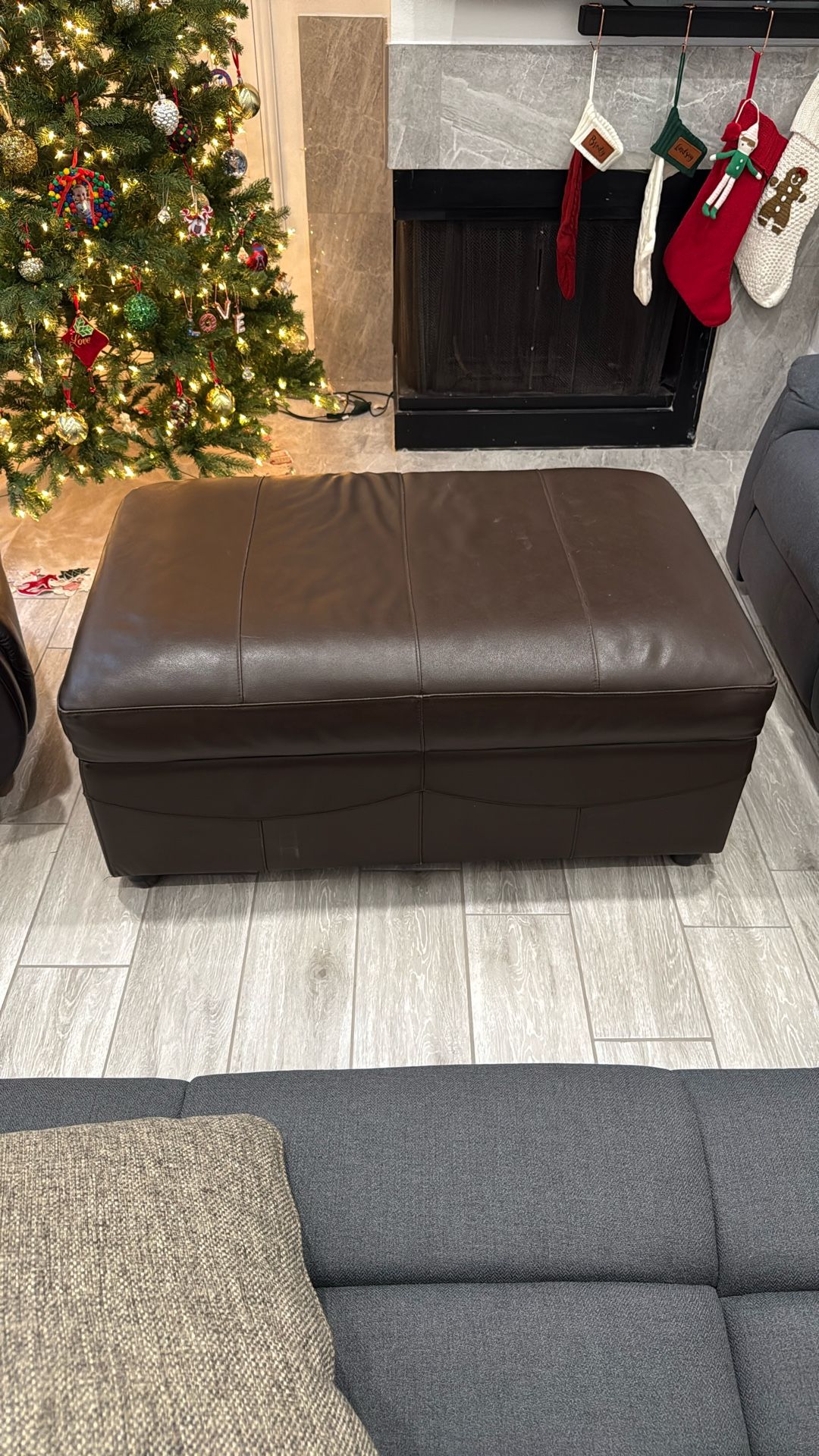 Plush Leather Ottoman With Fold Out Twin Bed