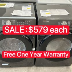 SAMSUNG 4.5 cu. ft. High-Efficiency Front Load Washer + 7.5 cu. ft. Stackable Vented Gas Dryer - Free One Year Warranty