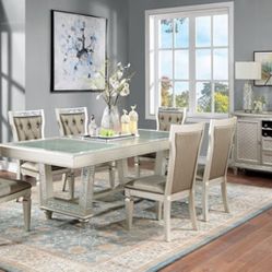 Brand New Champagne Transitional Style 7pc Formal Dining Table Set