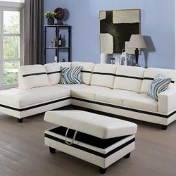BRAND NEW 3 PIECES SECTIONAL COUCH WITH STORAGE OTTOMAN