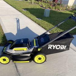 Ryobi 40V Lawn Mower, Battery Charger And Battery 