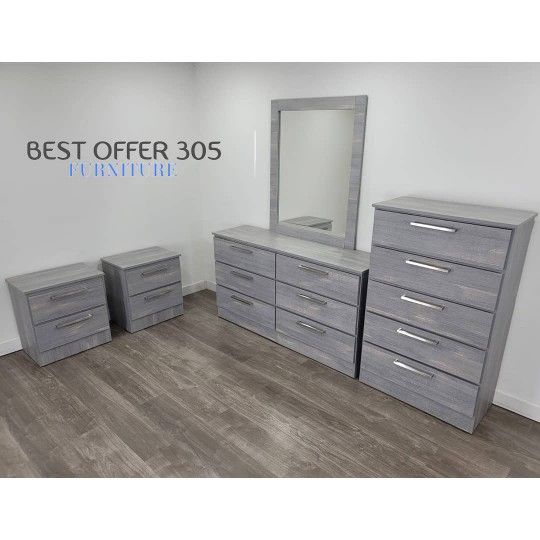 Chest, -Dresser-,  Mirror and 2-Nightstands-Cómoda Con Espejo ,Gavetero Y 2-Mesitas de noche