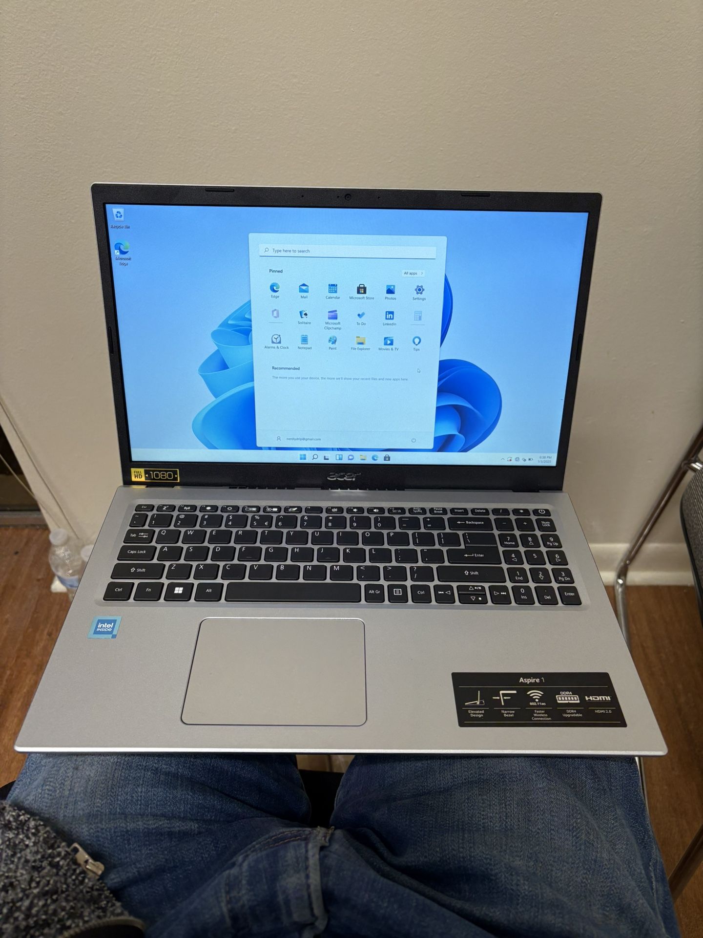Newest Aspire 1 Slim Laptop, 15.6'' Full HD Display, 4 GB RAM, 128 GB SSD Storage, Intel Dual-core