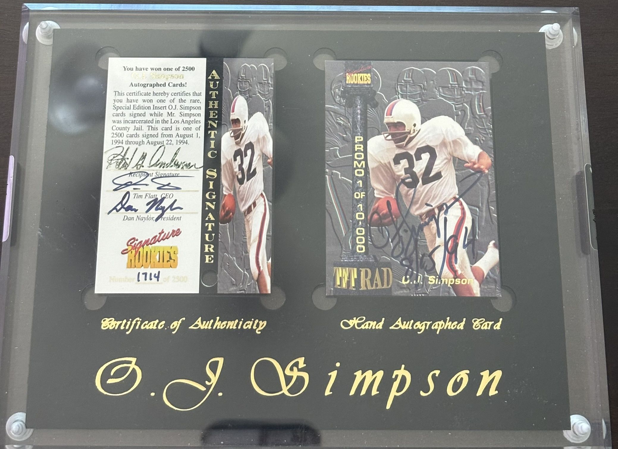 OJ Simpson Autographed Card Dated In 1994 - Signed While He Was In Jail