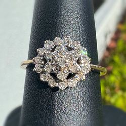 Jewelry Antique 10k solid yellow gold natural diamond 0.30CTW flower shape ring sz 6.50