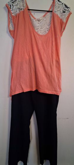 Coral Top with Lace Shoulder Detail