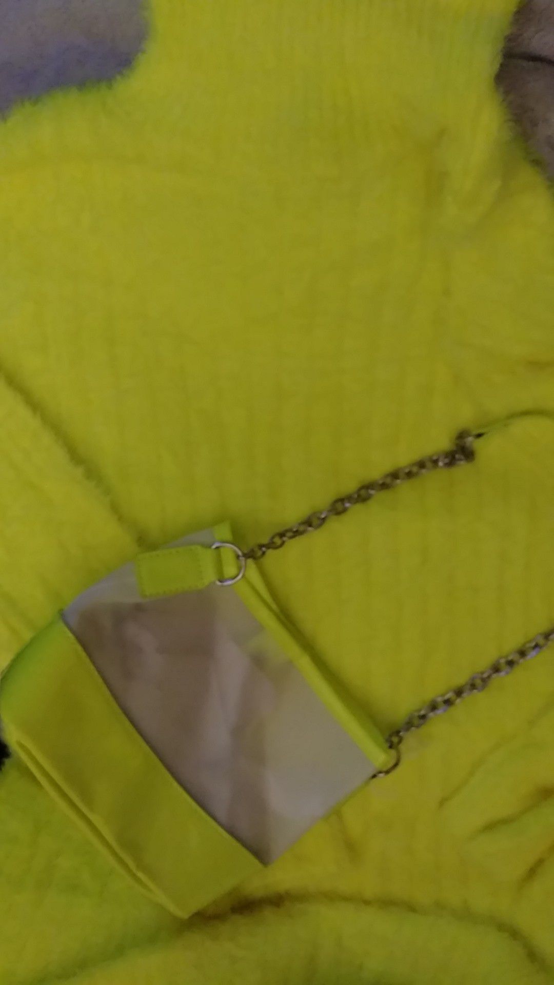 Flourescent yellow long sleeve body sweater dress. Size 3X. But is more like a 2X? And purse to match. $20. New.