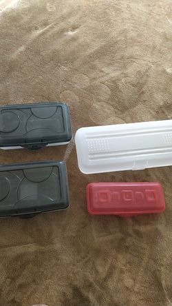 4 pencil boxes- 2 regular sized, 1 extra long and small portable