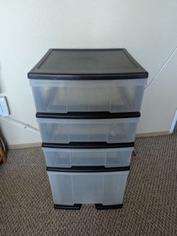 32"H Plastic storage 4 drawer compartment IRIS container shelves Rubbermaid Sterilite hdx side table dresser ultra light office supplies