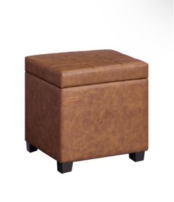 Square Storage Ottoman, Foot Stool Footrest with Legs, Ottoman Cube with Hinged Lid, for Living Room, Bedroom, 16.9 x 16.9 x 18.1 Inches, Synthetic Le