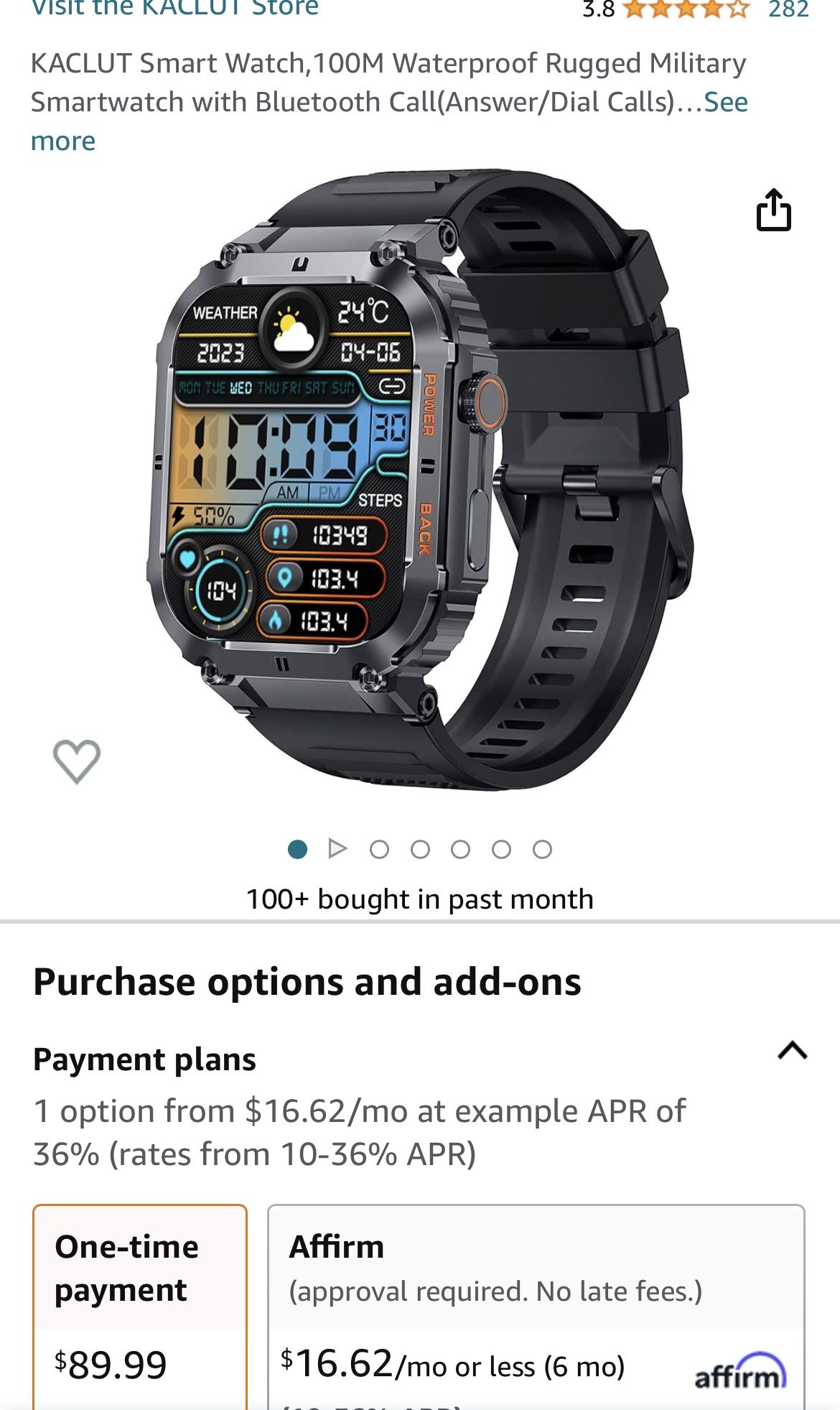 Smart Watch,100M Waterproof Rugged Military Smartwatch with Bluetooth Call(Answer/Dial Calls)