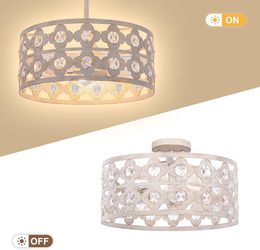 Semi Flush Mount Ceiling Light Fixture, Modern Farmhouse Lighting 6-Level Height, Antique White Finish Crystal Ceiling lamp for Kitchen, Dining Room, 