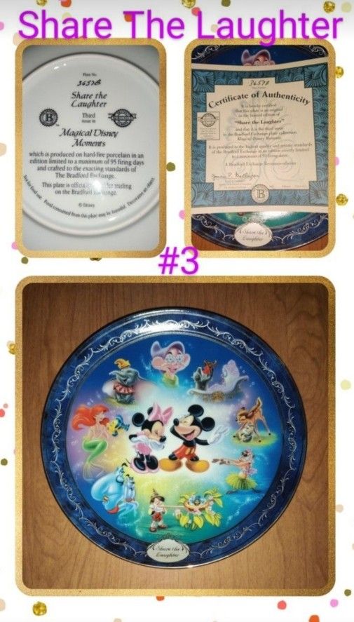 2000 DISNEY Moments "Share the Laughter" #3657B Porcelain Plate#3 & Certificate