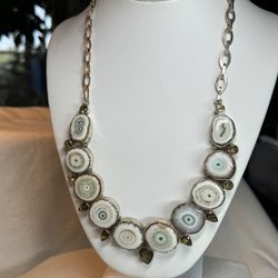 Natural White Solar Quartz and Cubic Zirconia Silver Plated Necklace