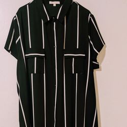 Woman's Plus Size Long Dress Black White Striped 3X