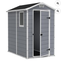 Keter Manor 4' x 6' Resin Storage Shed, All-Weather Plastic Outdoor Storage, Gray/White New 395$ Pick up Phoenix 43rd ave and Indian School 