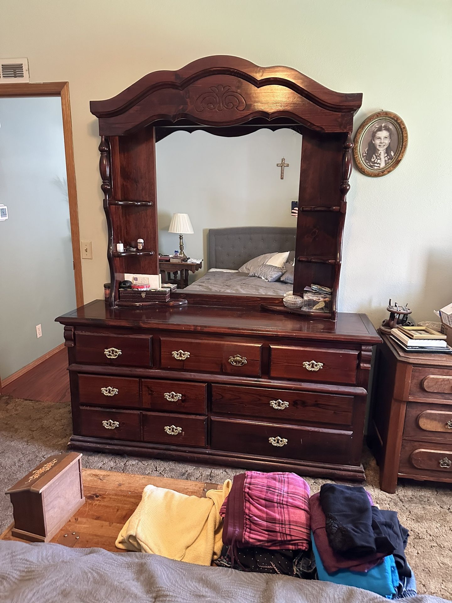 Dresser with Attached Mirror