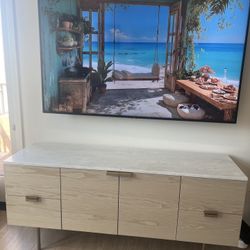 WEST ELM Delphine Buffet (63") Marble & Wood Feather Gray NEW Condition   Overall: 63"w x 18"d x 28"h Drawer (4): 12.5"w x 15.25"d x 6.25"h Cabinet: 3