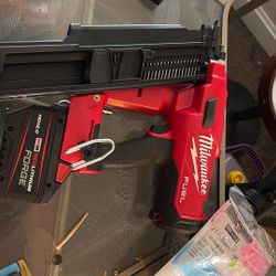 Milwaukee nail gun with a 12.0 HD M 18 red lithium forged battery it’s $200 for just a battery