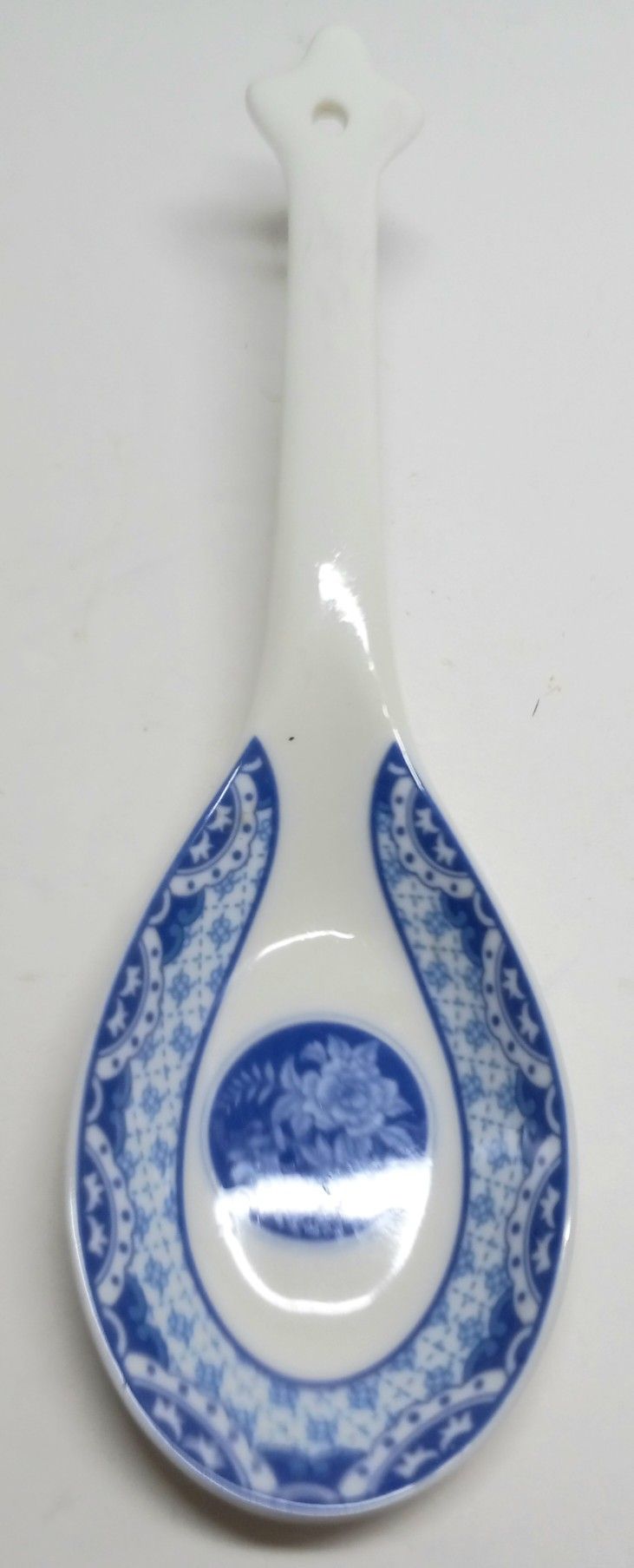 Vintage Simple Dining Blue Floral Ceramic Stoneware Spoon Rest