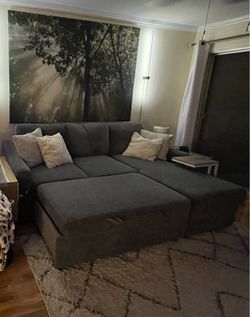 Coddle Aria Fabric Sleeper Sofa with Reversible Chaise and Storage, Gray