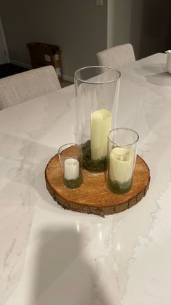 Wedding center pieces - wood, votives, frameless candles
