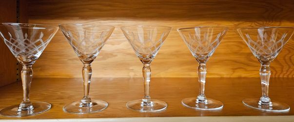 Vintage Crystal Etched Martini Glasses