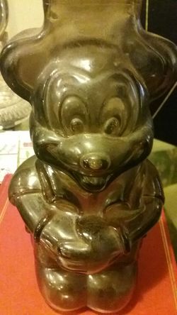 Vintage mickey piggy bank all glass 1960s