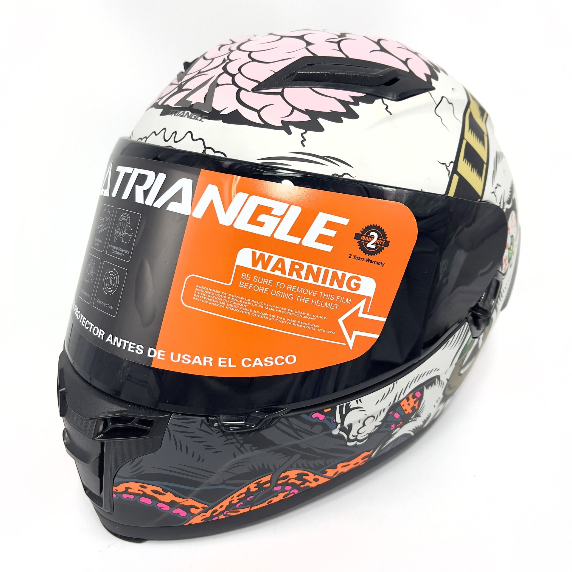 Triangle Full Face Dual Visor Motorcycle Helmet Glossy White Size M
