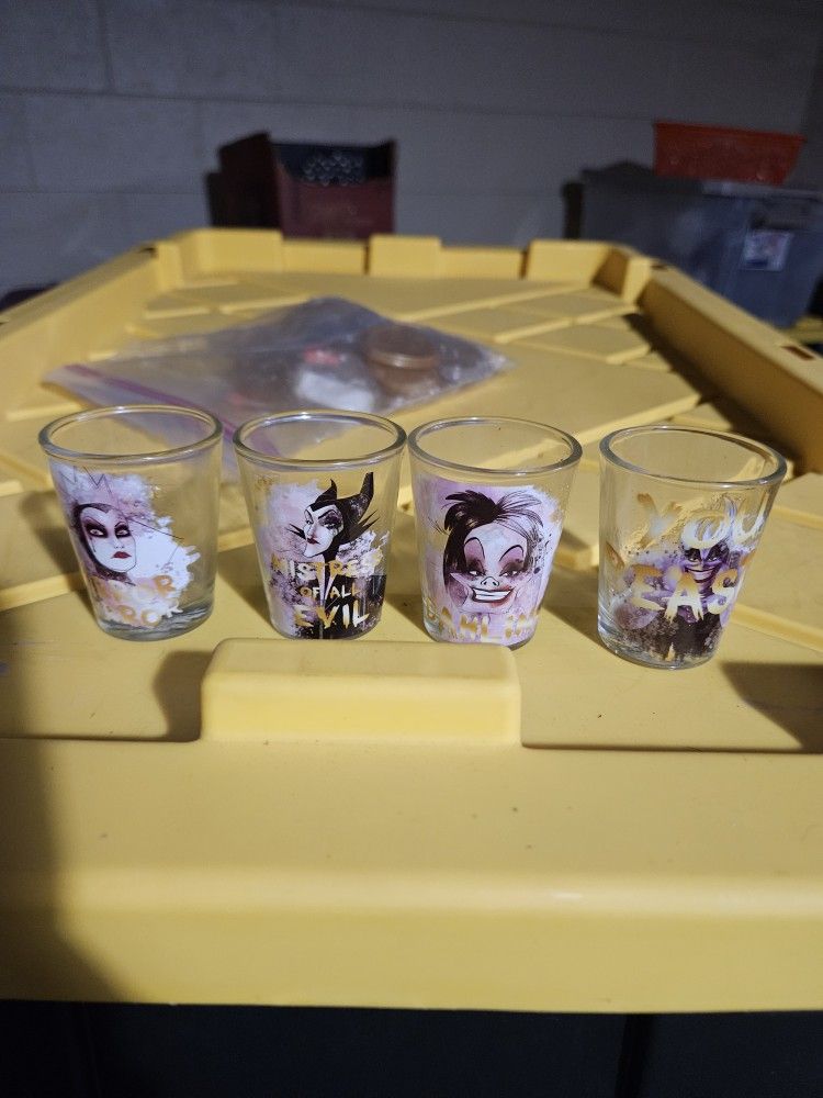 Set Of 4 Disney Villian Shot Glasses