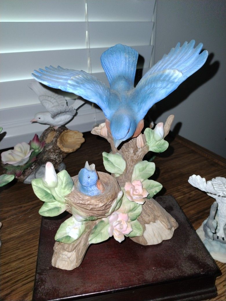 Blue Bird And Chick Figurine
