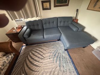 Blue Fabric Sectional Sofa with Chaise