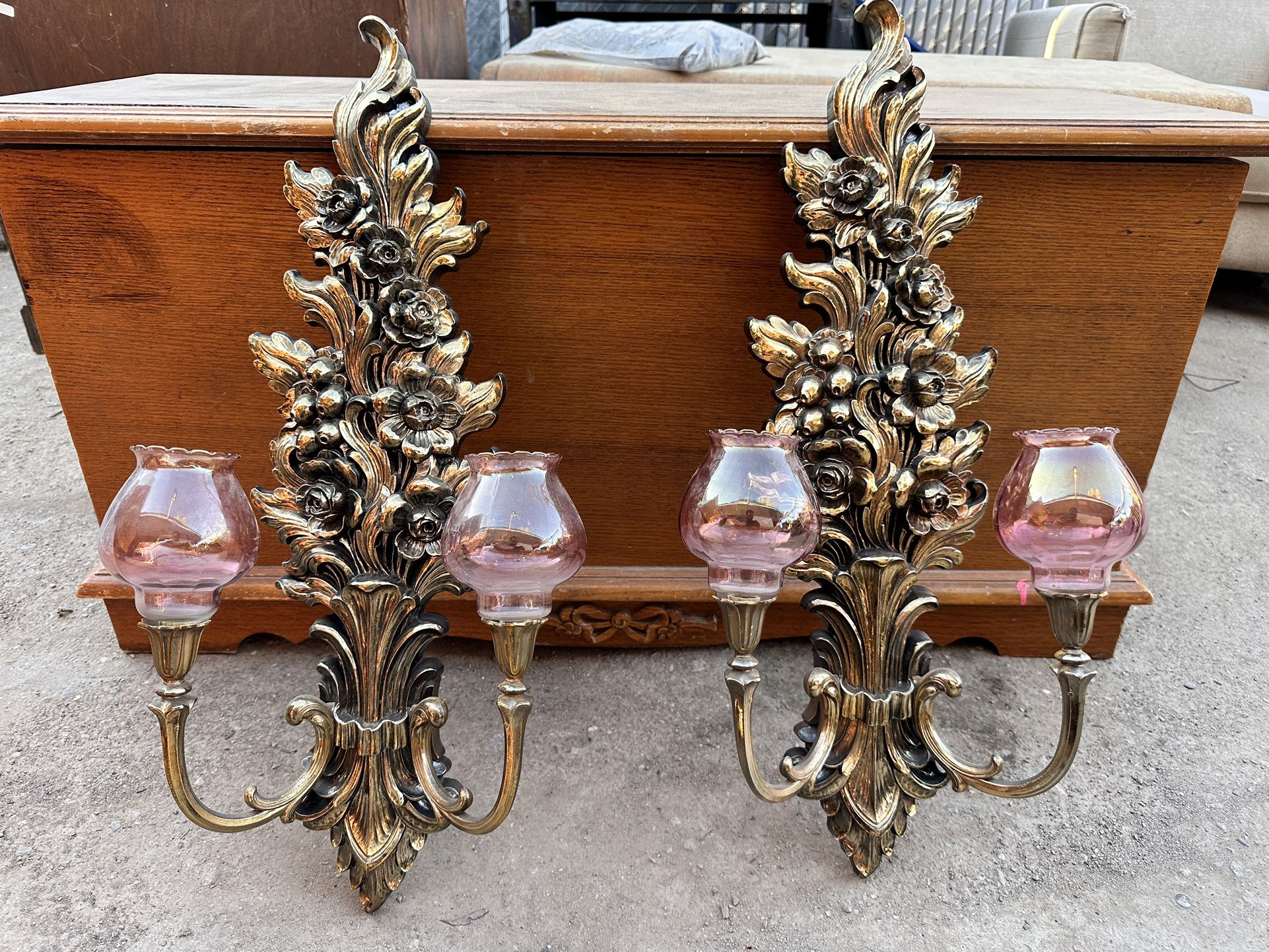 1970s vintage gold Syroco wall sconce (HUGE candle sconces!)
