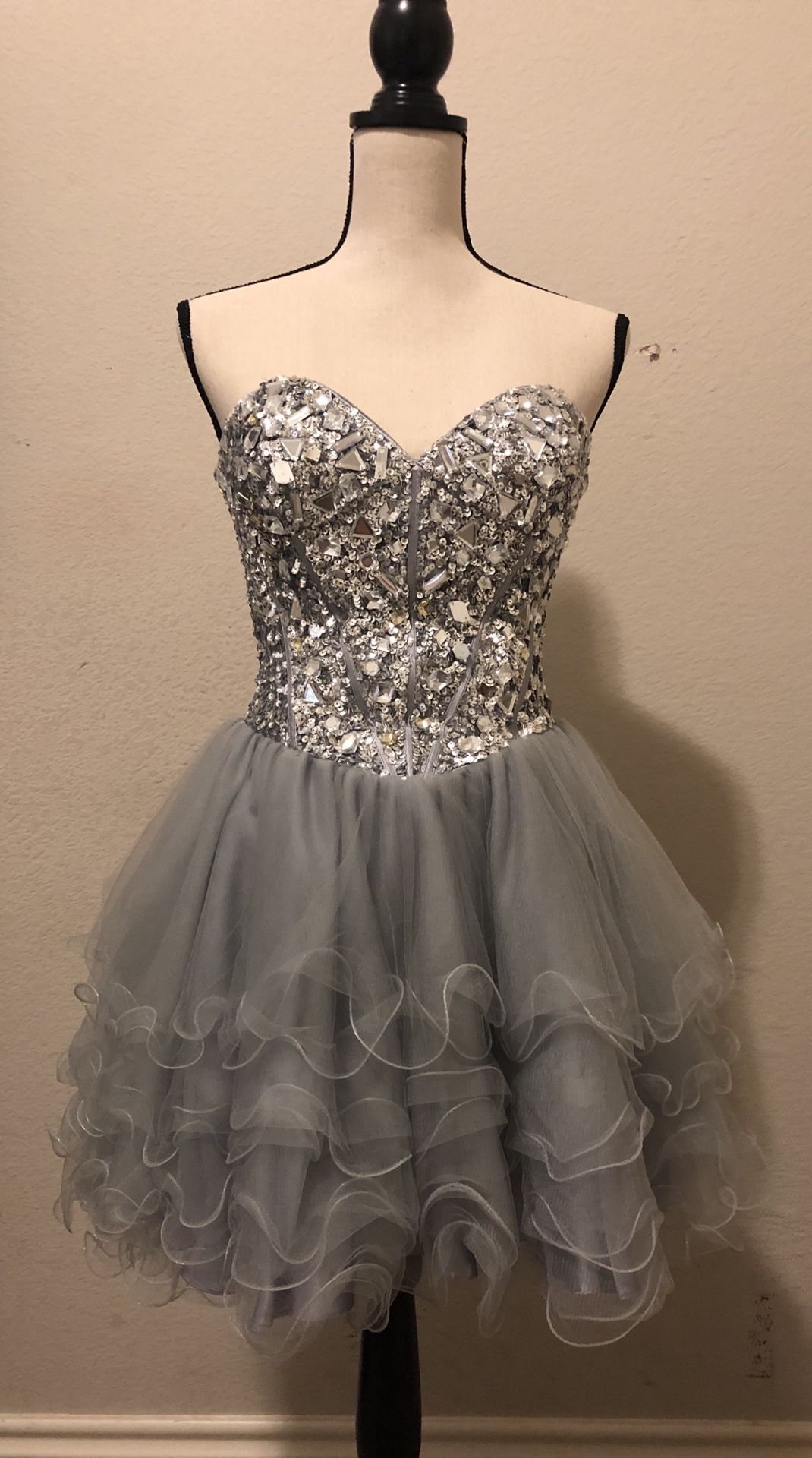 Silver Beaded Formal Dress (S)