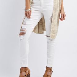 Distressed Boyfriend White Stretch Denim Jeans - Size 6 Excellent Preloved Condition Wore Once Like New