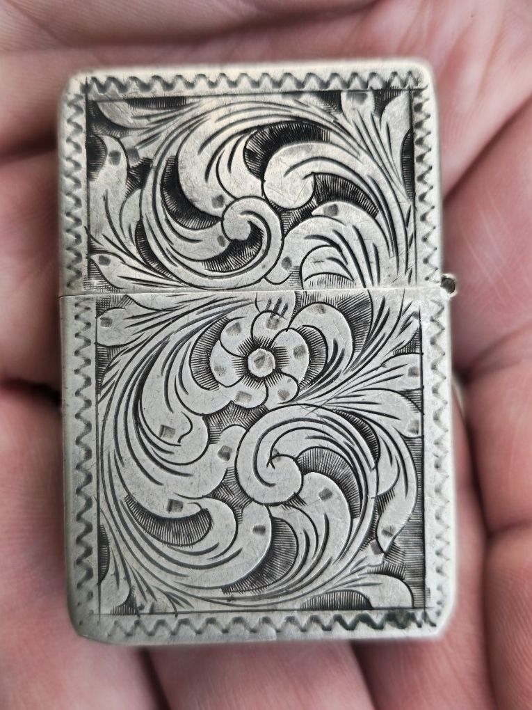 1920's Antique Coin Silver Engraved Cigarette Lighter Case