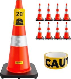 8 Pack 28 Inch Traffic Cones with Black Base, from -22℉ to 131℉, MUTCD-Compl