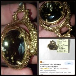 VINTAGE ORNATE MID CENTURY ART DECO ART NOUVEAU GOLD TOPAZ GEM GEMSTONE JEWELRY BRACELET NECKLACE PENDANT CHARM