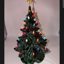 Vintage 1970s Ceramic Light Up Christmas Tree Holiday Decoration Collectible 